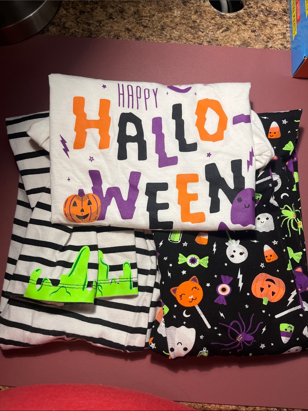 Cat and jack White, Black, Orange & Purple Halloween Kids Outfit 2 pants 1 top